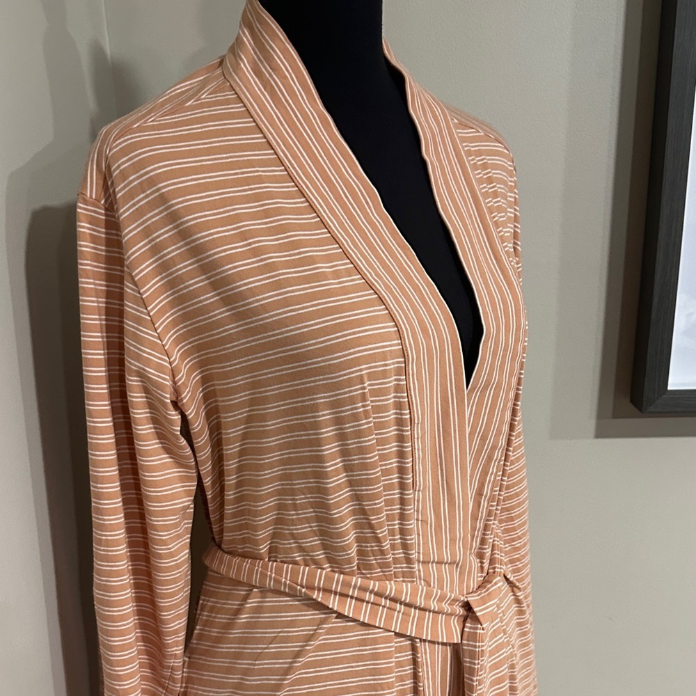 *HAVEN WELL WITHIN* Striped Peach x White Wrap Organic Cotton Robe Size Small - Picture 7 of 12